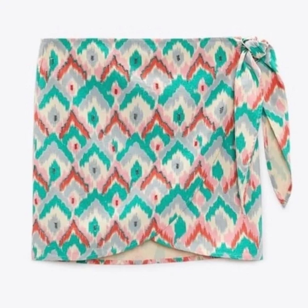 Zara Multicolored Wrap Front Beaded Mini Skirt